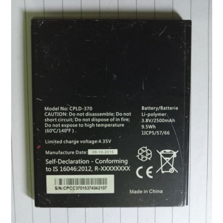 Batre Ory Baterai Copotan Hp Coolpad Roar 3 A118 CPLD 370 Bekas