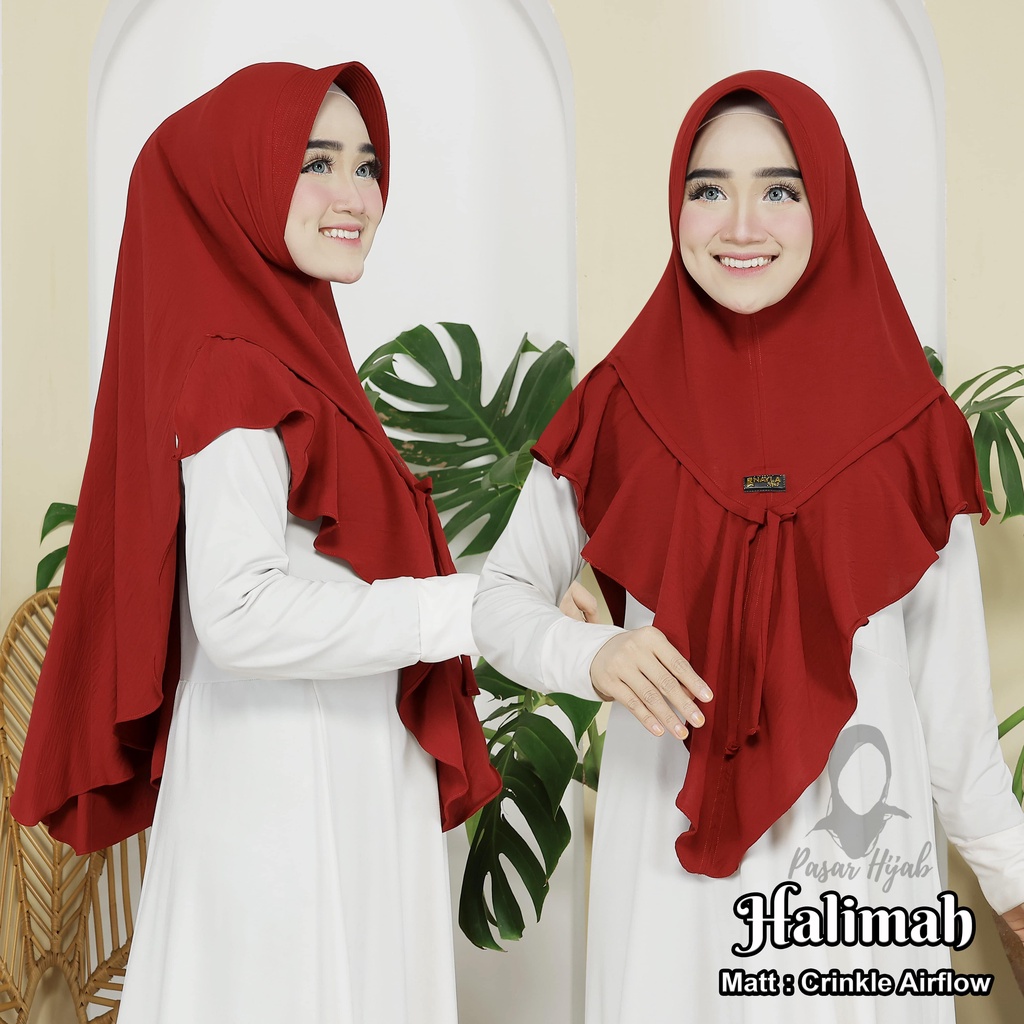 Kerudung Instan HALIMAH Crinkle Airflow Premium Jilbab Bergo Pet Airflow Anti Kusut Pasar Hija'b