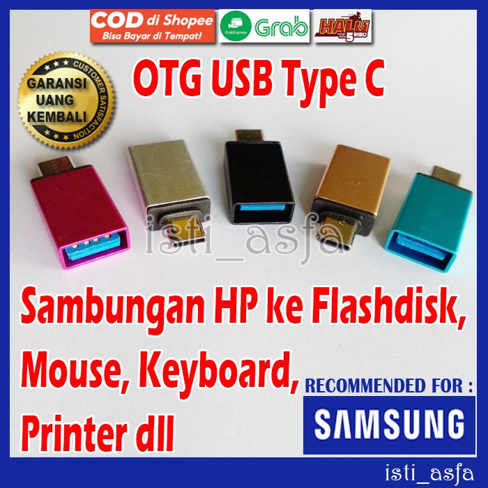 Sambungan OTG USB Type C untuk HP SAMSUNG M11 M12 M11S 5G M20 M21 M21S M22 M30 M31 M31S M32 M02S M40 M51 M62 A20S A21S A22S A30S A31S A32S A40S A41S A42S A50S A51S A52S A60S A61S A62S A70S  Ke Flashdisk Mouse Keyboard Printer