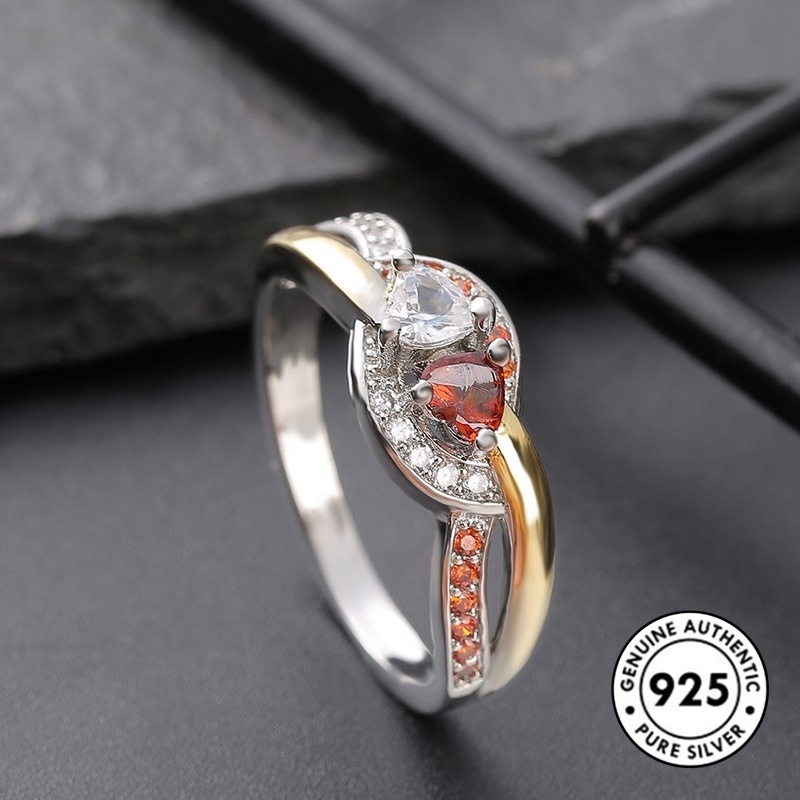 Cincin Ruby Bentuk Hati Bahan S925 Sterling Silver