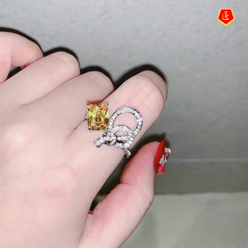 [Ready Stock]Luxury Yellow Diamond Bow Opening Ring