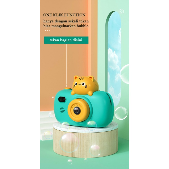 mainan bubble camera animals with refill + light + music + tali