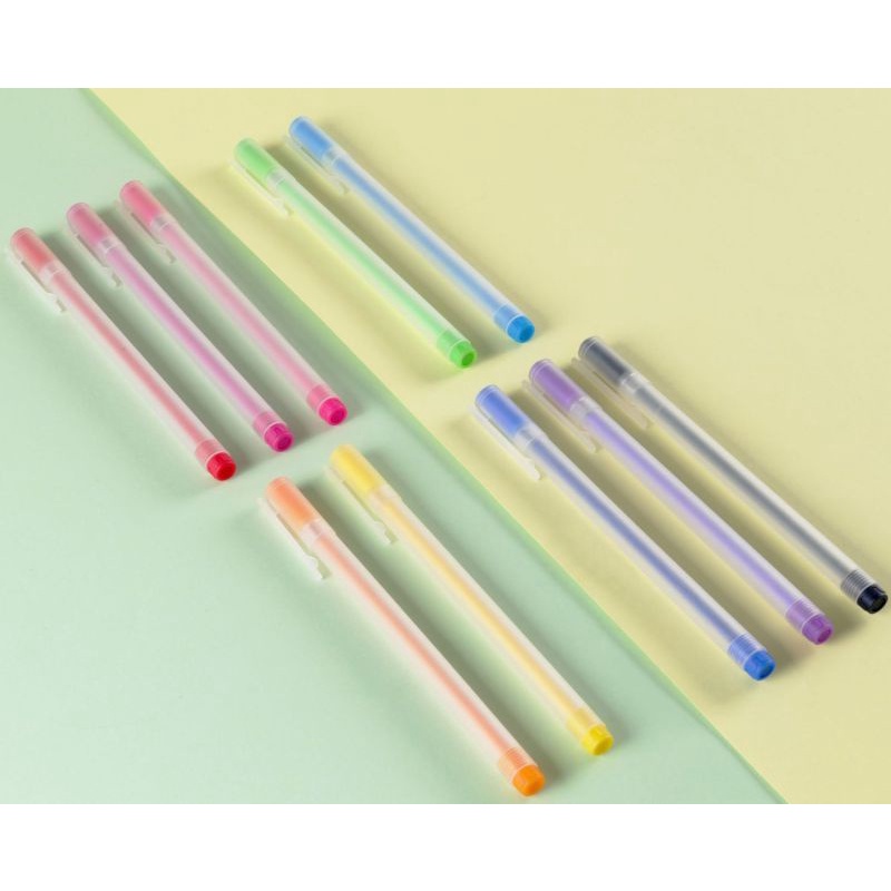 10pcs / set Pulpen Gel 0.5mm Warna Acak Untuk Stationery Anak / Sekolah / Kantor