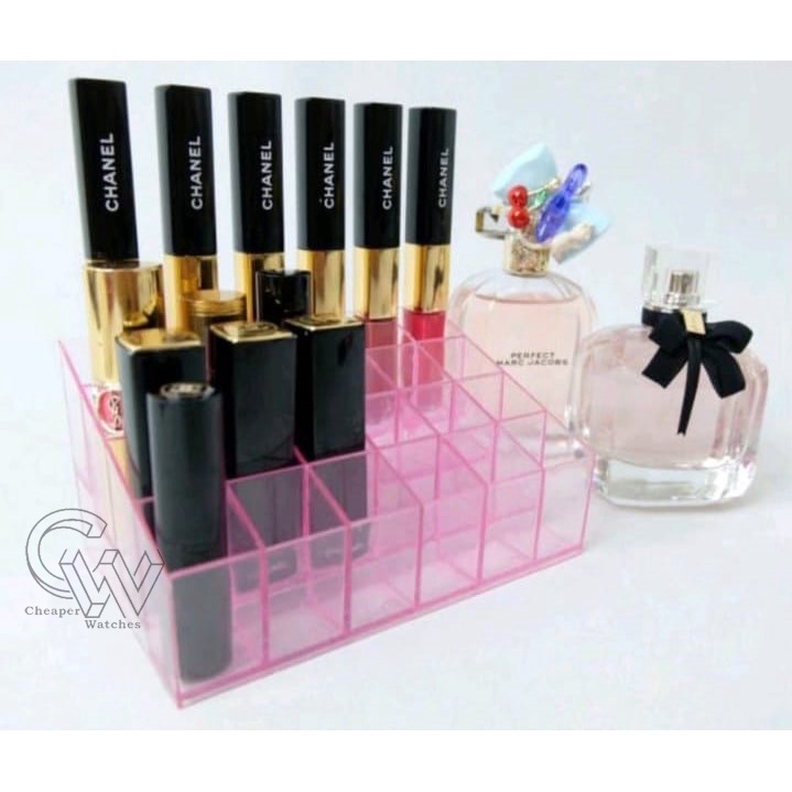 Cheaper-Rak Lipstick Kosmetik Acrylic 24 Slot Organizer Akrilik Tempat Penyimpanan