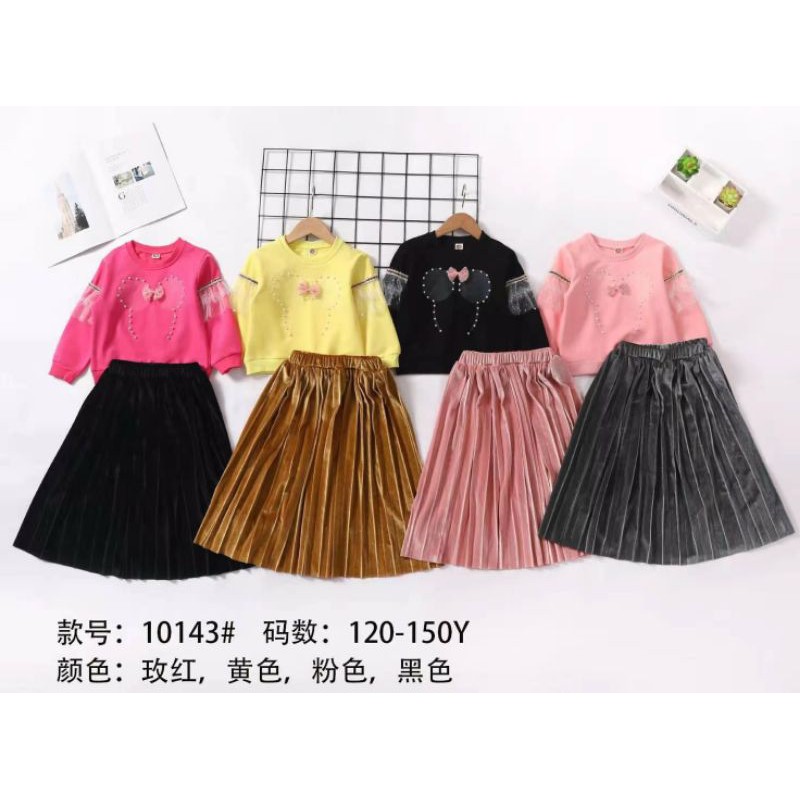 SR-356 uk 3-8thn/ setelan rok plisket motif mikey / setelan rok plisket anak perempuan /