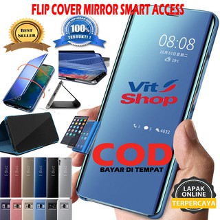 Jual OPPO A9 2020 FLIP COVER MIRROR CASING STANDING CLEAR VIEW COVER