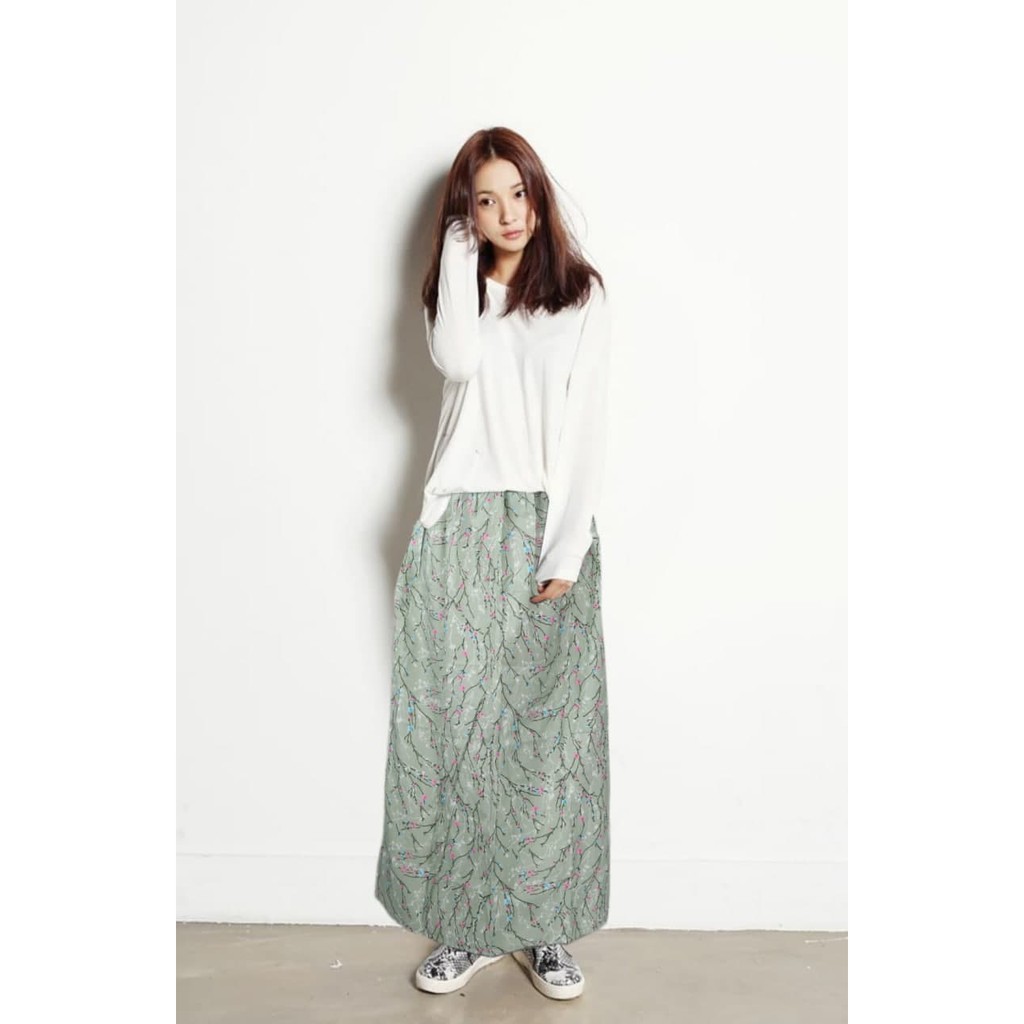 IZANY Rok Panjang Maxi Skirt-SAKURA TREE GREEN