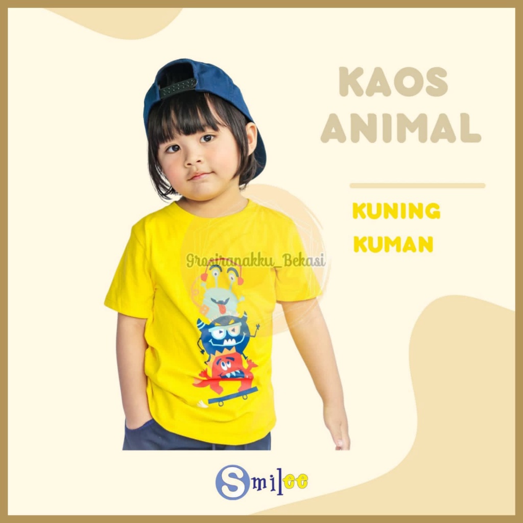 Kaos Anak Cowok Smilee Murah Kuning Kuman Size 1-5Tahun