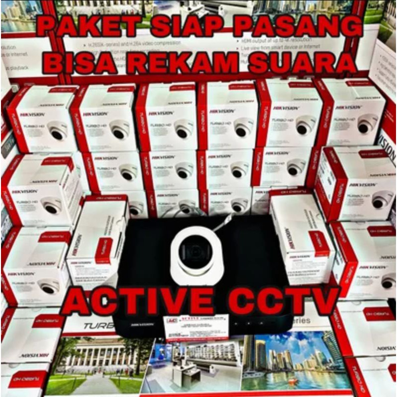 paket camera cctv 1 kamera hikvision 2mp audio built in mic 1080p 4 channel ch bisa rekam suara 4ch