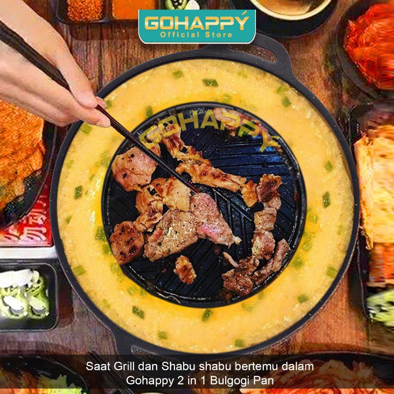 PANGGANGAN PANCI BULGOGI HAPPY CHOCO 2 IN 1 GRILL PAN SHABU SHABU STEAMBOAT/Alat panggang Griller pemanggang Gril/bakar bakar diatas