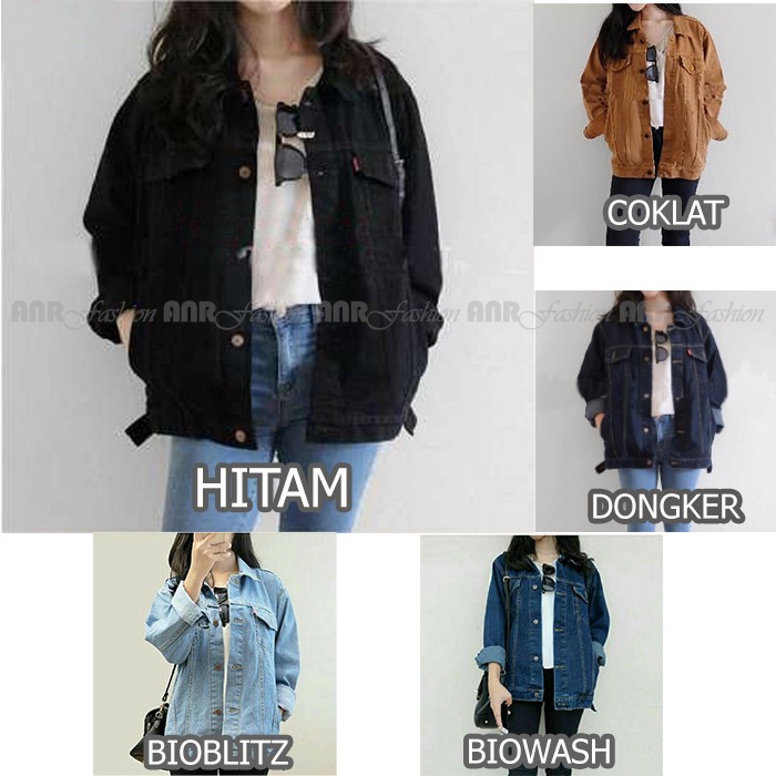 Jaket Jeans Denim Oversize Wanita/Cewek Murah Berkualitas Promo - BioBlitz/BioWash/BiruDongker/Hitam