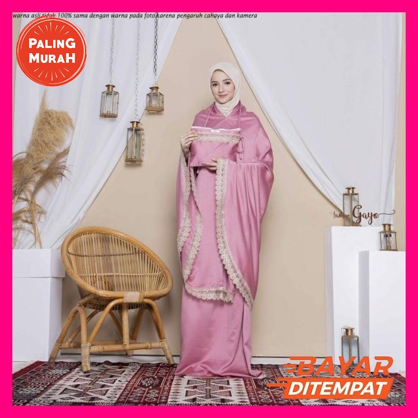 Mukena Bali Khalisa Polos Renda Tunik Berlengan (Atas Bawah/Putusan) Mukena Rayon Lebaran Jumbo Mewa
