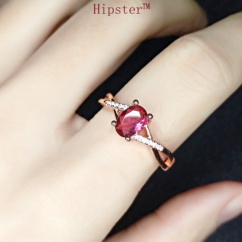 Hot Sale Light Luxury Temperament Elegant Rose Gold Inlaid Ruby Ring