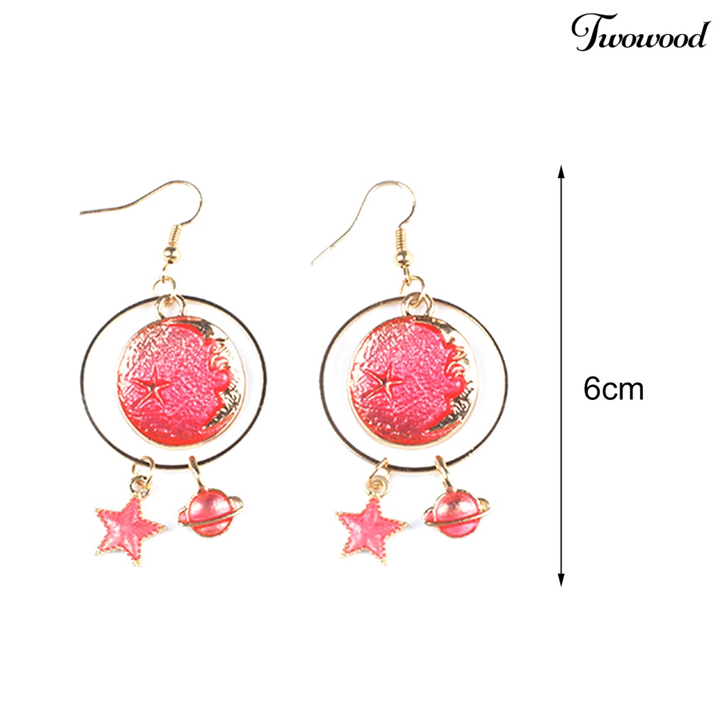 1 Pasang Anting Klip Desain Kartun Planet Bintang Untuk Anak Perempuan