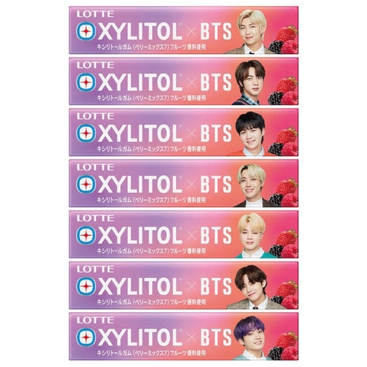 

BTS x Xylitol bubble gum mixed fruit 14gr rm suga jhope jin jimin v jungkook limited edition japan permen karet lotte ungu