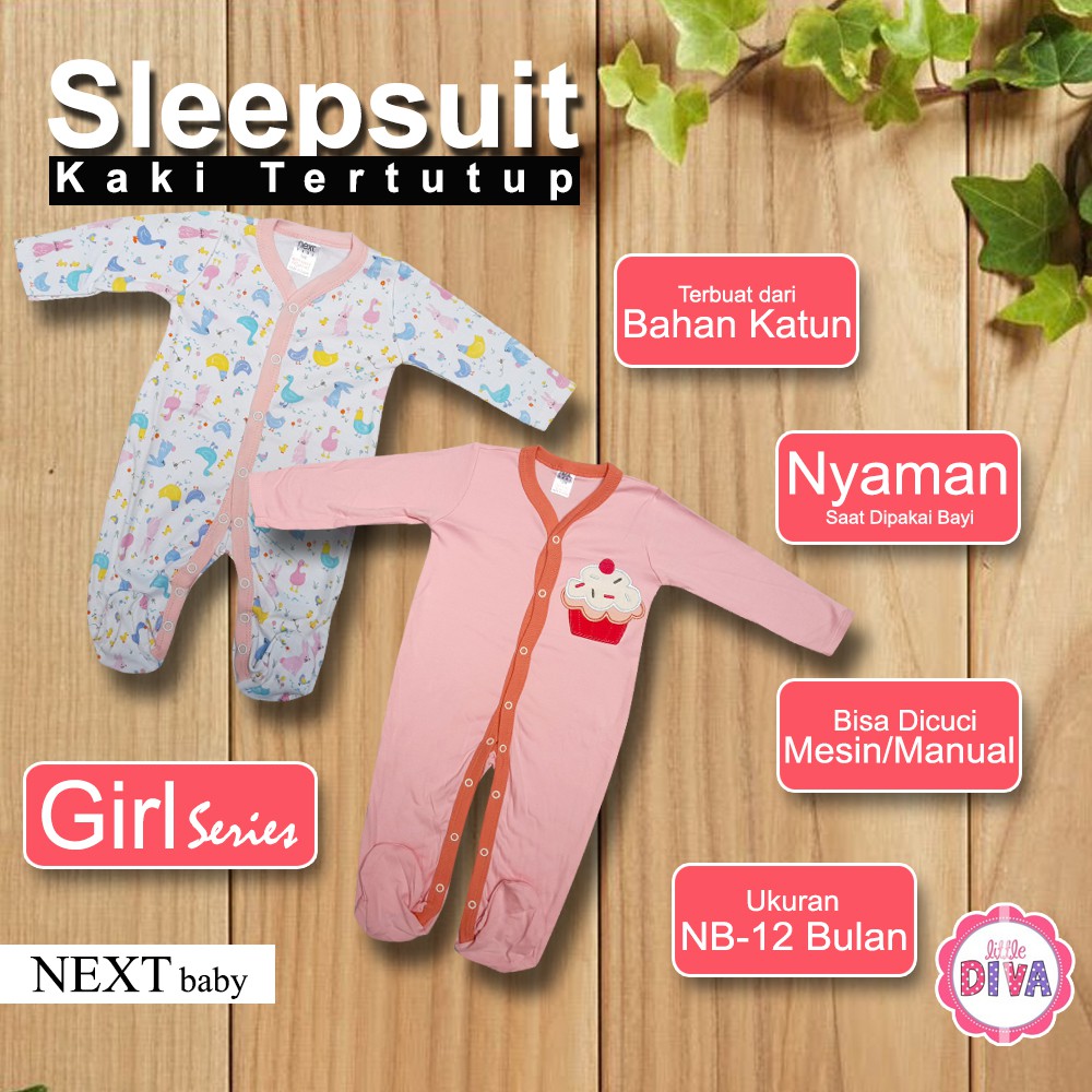 SLEEPSUIT NEXT Baby Girl - Baju Tidur Bayi Cewek JUMPER MODEL KAKI TERTUTUP