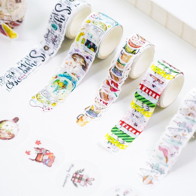 

1pc 100 lembar / roll Stiker Tape Masking Washi Kreatif Lucu Kartun Scrapbooking Dekorasi Vintage