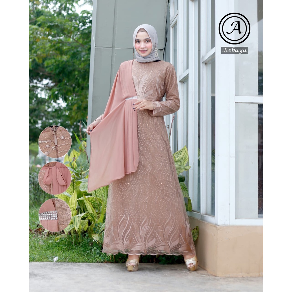 Gamis Rinjani AS / Kebaya Brukat Pesta Modern / Dress Brukat Modern / Kebaya Kondangan / Gamis Salendang