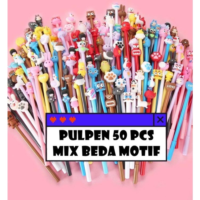 

*:*:*:*:*] MEOWMI 50pcs Pulpen Karakter Lucu Pena Kartun Grosiran Campur Motif