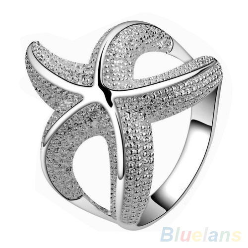 Hu Hu Hu Hu Hu Alat Bantu Pasang Kacamata♡ Cincin Lapis Silver Model Bintang Laut Dengan Berlian Imitasi Untuk Wanita