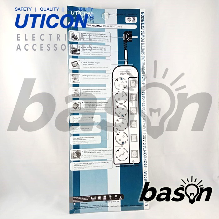 UTICON ST1682SW  - Extension Stop Kontak 6 Lubang 1.5 Meter dengan individual switch