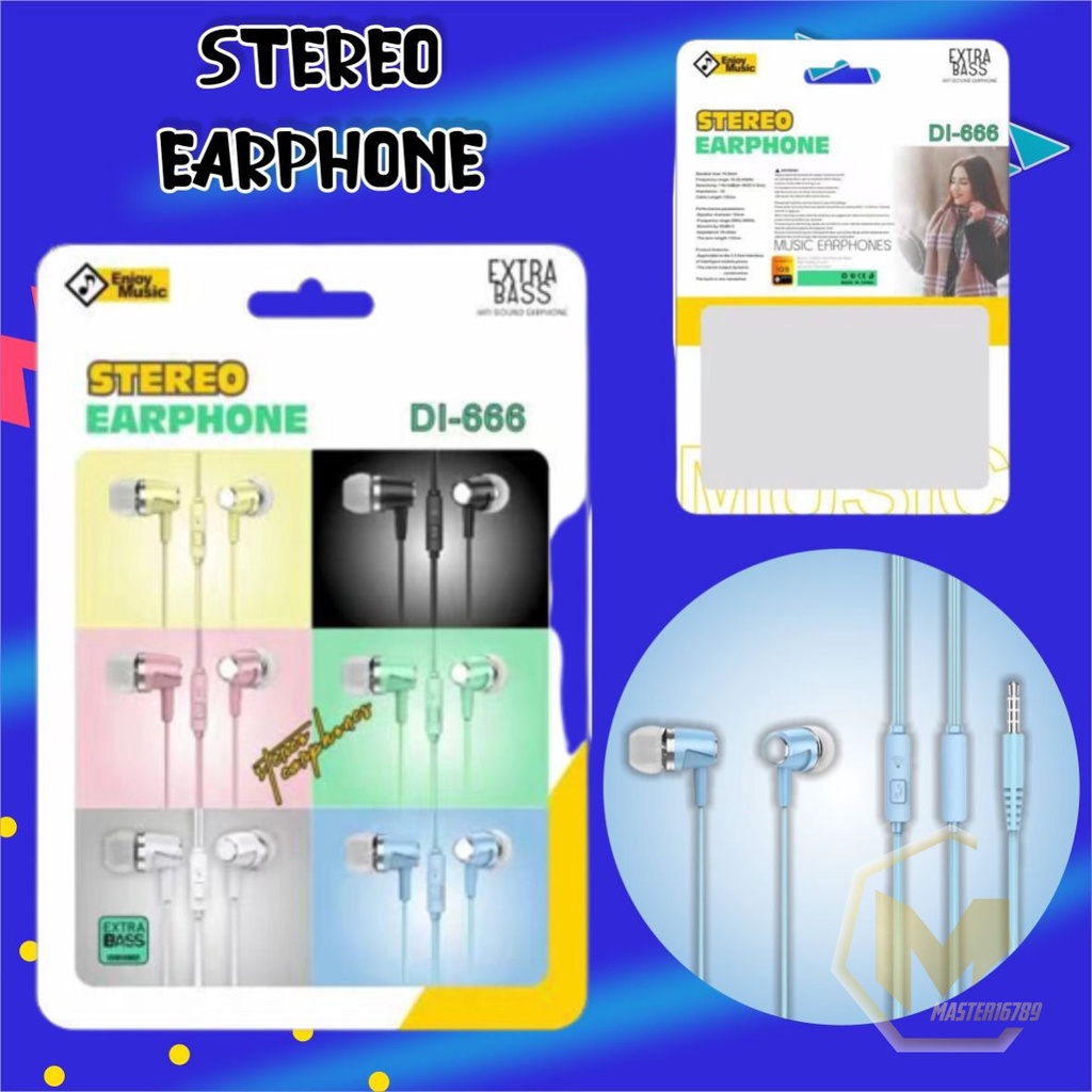 Earphone Headset Hf headsfree macaron piston super BASS DI666 for oppo Samsung vivo xiaomi Infinix realme MA3033