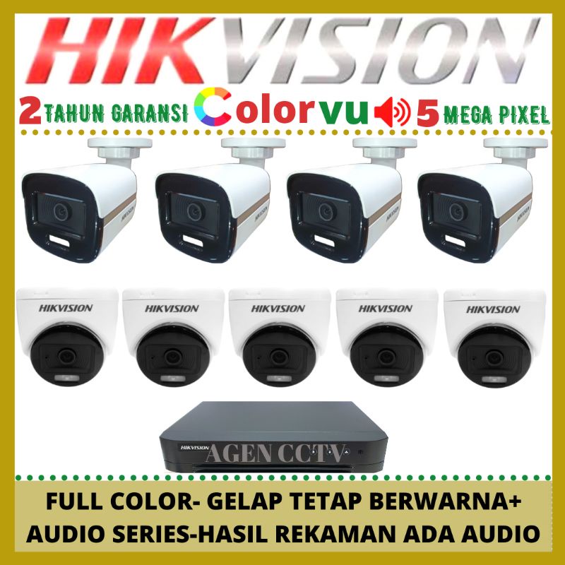 PAKET CCTV HIKVISION COLORVU 5MP 16 CHANNEL 9 KAMERA AUDIO SERIES FULL COLOR