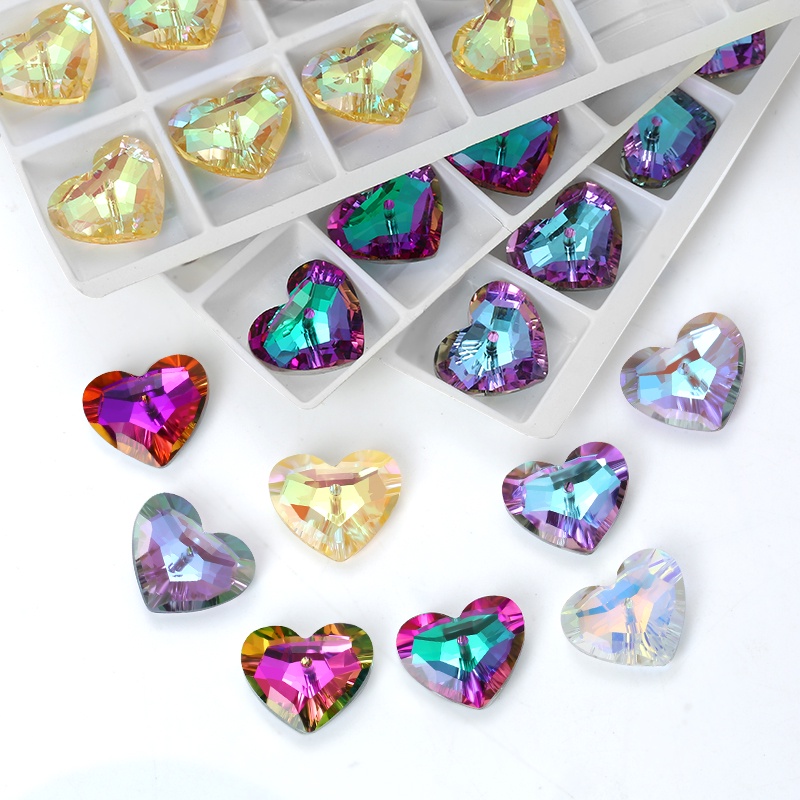 Love Heart Pendant Rhinestone Charms Manik -manik untuk Anting Kalung Gelang DIY 18mm Austria 6264