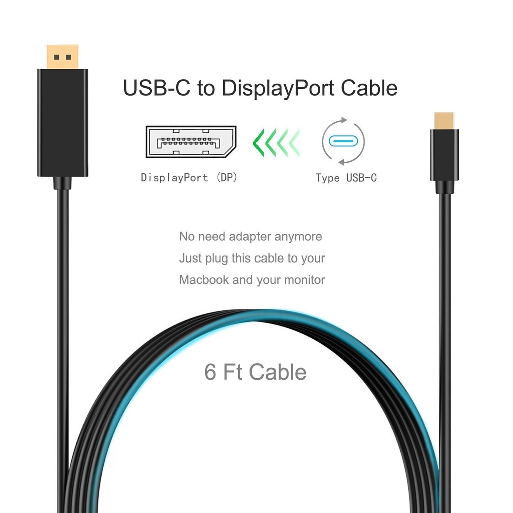 USB-C to Display Port Cable 1.8m USB 3.1 Type-C to DP 4K Cable for MacBook Pro MacBook ChromeBook Pixel