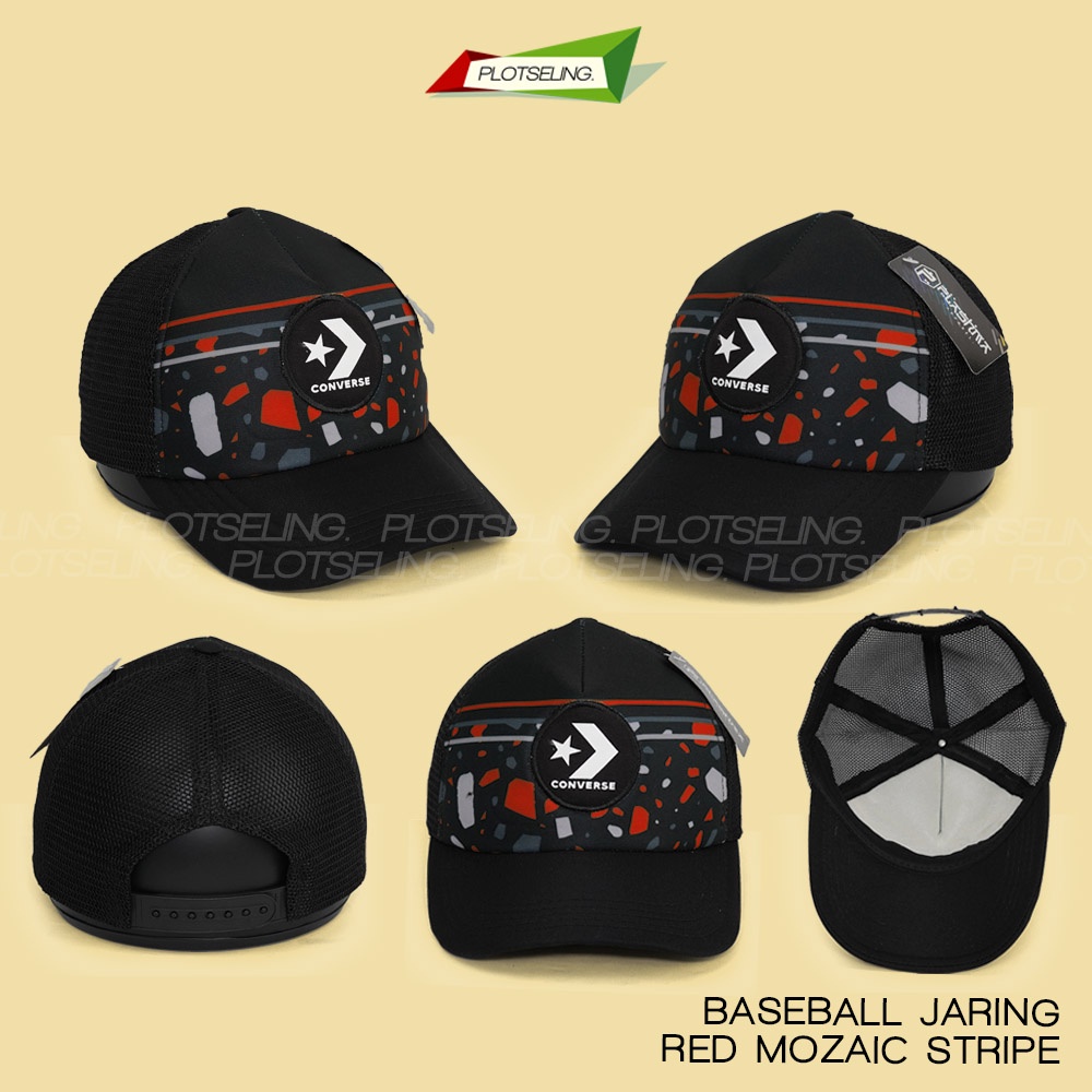 Topi Baseball Distro Jaring MOZAIC STRIPE RED Topi Jaring Trucker Logo Distro Random Pria Wanita Topi Hitam Jaring Polos Logo NY Topi Logo Hurley DC Ripcurl Converse Topi Anak Laki Laki Perempuan Murah