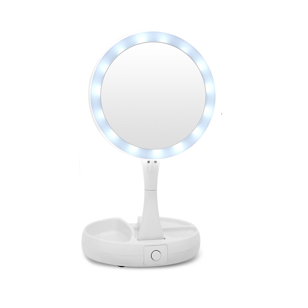 Cermin Makeup Lampu LED Pembesar Rias 2 sisi Kosmetik My Fold Away Mirror Lipat Kaca Minimalis Bulat