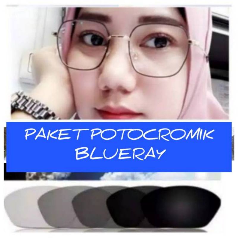 kacamata lensa bluecromic atau photocromic blueray bisa normal minus plus cilinder tergantung permintaan sampai minus 5 cyl 2 harga masih sama tulis saja pesanan kaka di catatan saat order free box lap cairan pembersih kacamata