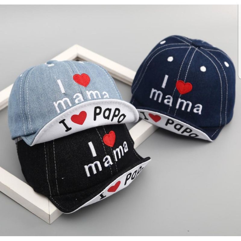 PGT - Topi Bayi I Love Papa I Love Mama Topi Anak