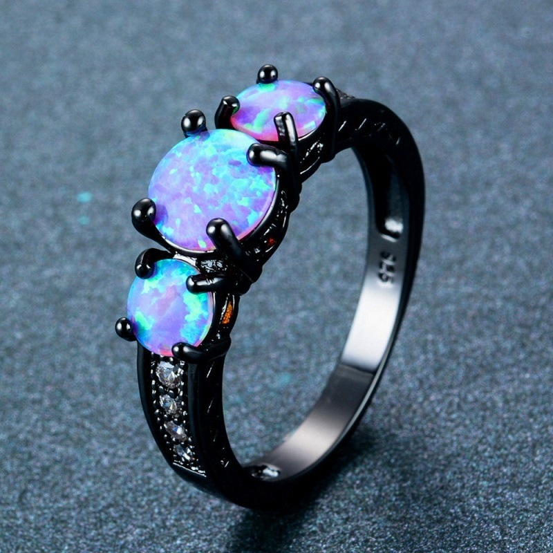 European and American fashion opal ring, opal black gold jewelry