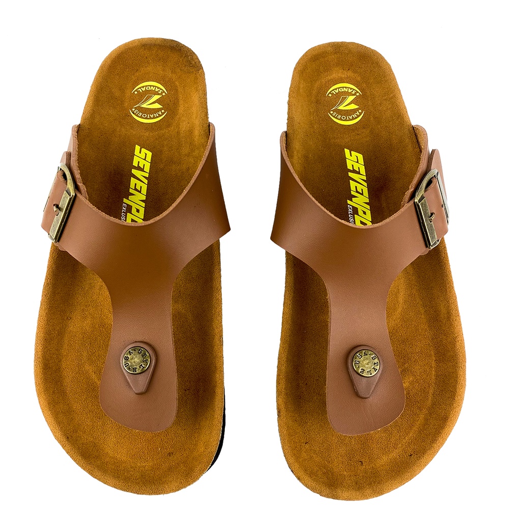 Sandal Pria Casual Original Sevenpoint Sendal Jepit Gesper Cowok  Kasual Formal Kulit Sole Puyuh Kekinian Model Birken