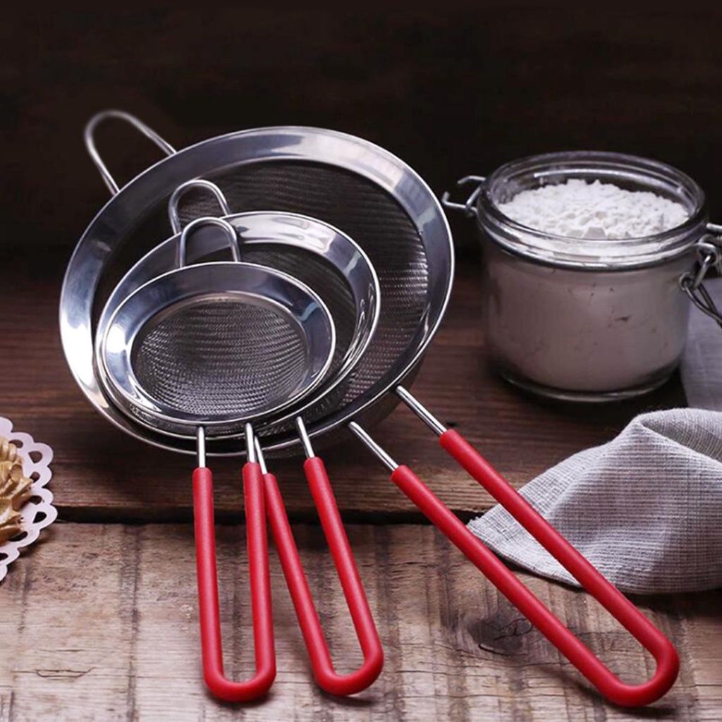 [Elegan] Alat Pengayak Dapur Double Layer Jaring Halus Stainless Steel Saringan Gagang Silikon Flour Sifter