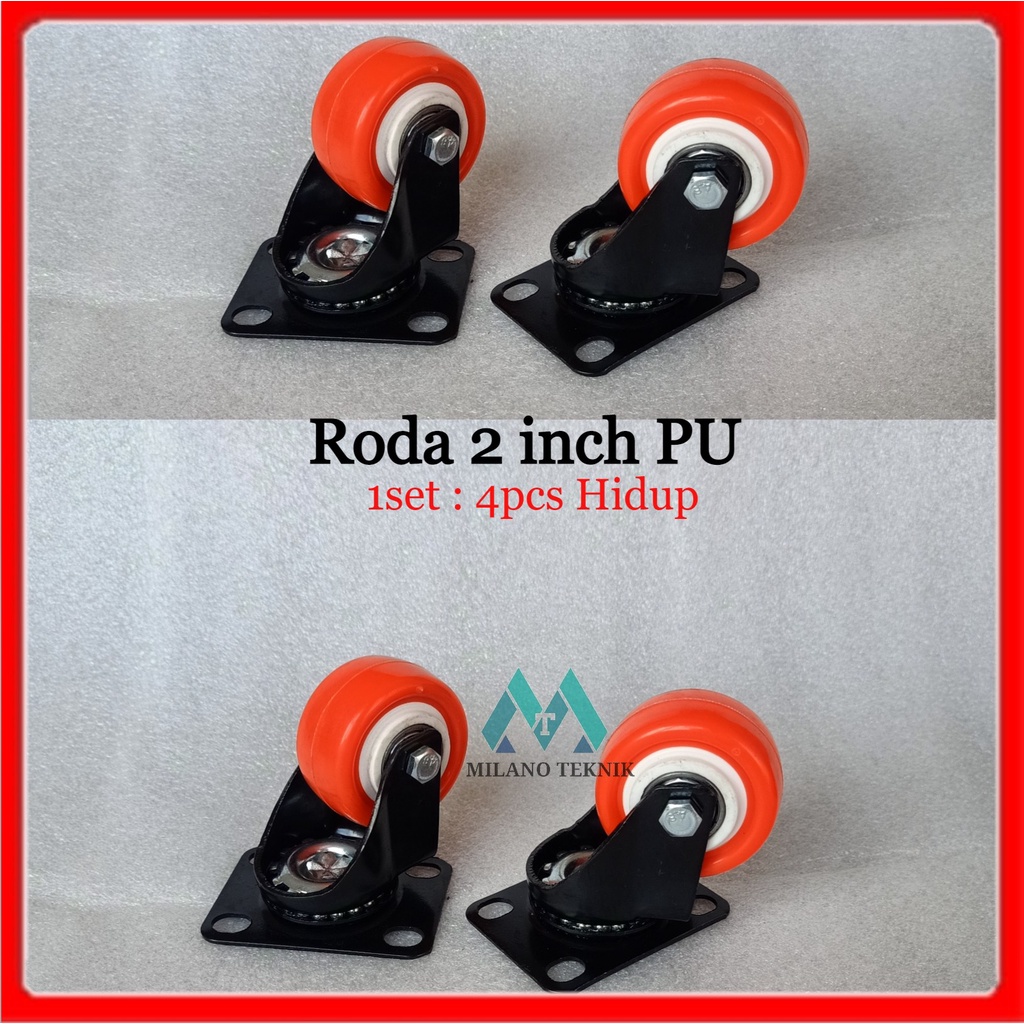 Roda 2 inch PU+Bearing (1set:4pcs Hidup) caster Troli Rubber Karet 2&quot;