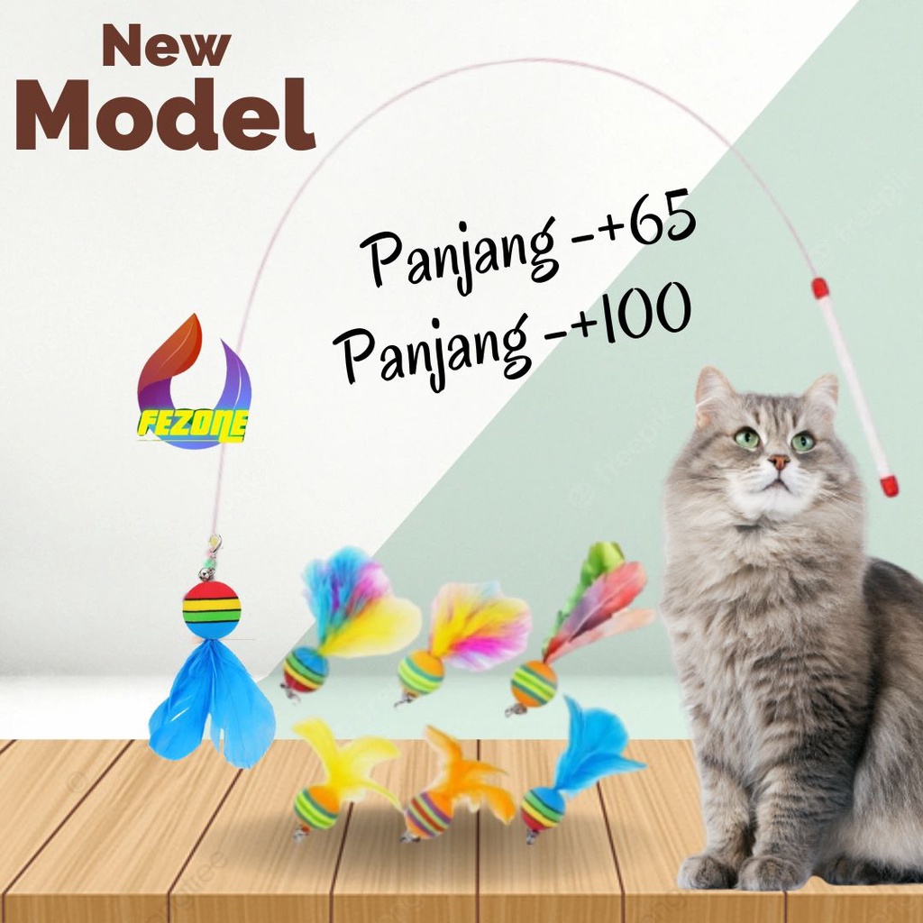 Cat Toys Stick Lonceng Bulu - Mainan Stick Lonceng ,Mainan Kucing Stik Bulu Bola FEZONE