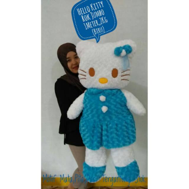 BONEKA HELLO KITTY DRESS JUMBO BIRU PUTIH FREE ONGKIR SHOPEE UKIR NAMA HADIAH PACAR