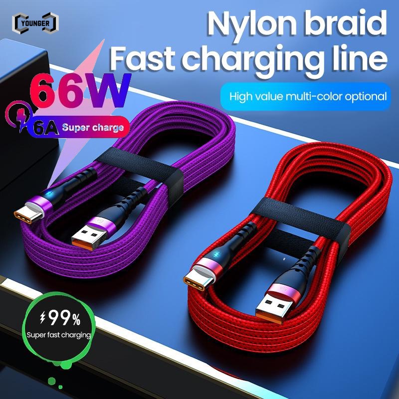 6a 66W Kabel Data / Charger Micro Usb / Tipe c Fast Charging Bahan Nilon Model Kepang