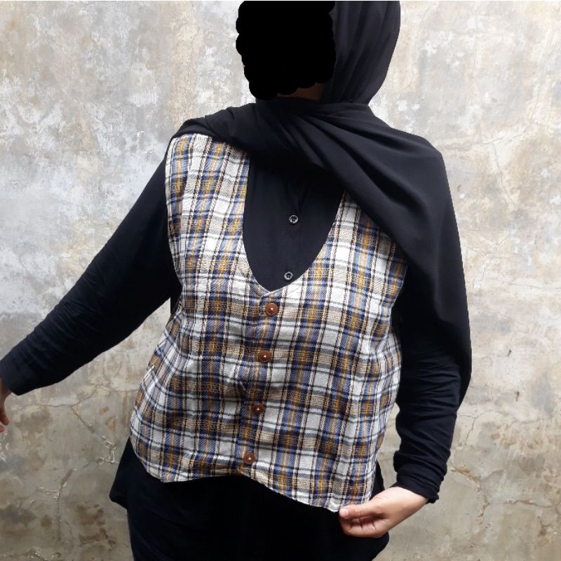 THRIFT vest Kotak-kotak Elegan dan Simple | Rompi Kotak-kotak | Bahan Katun
