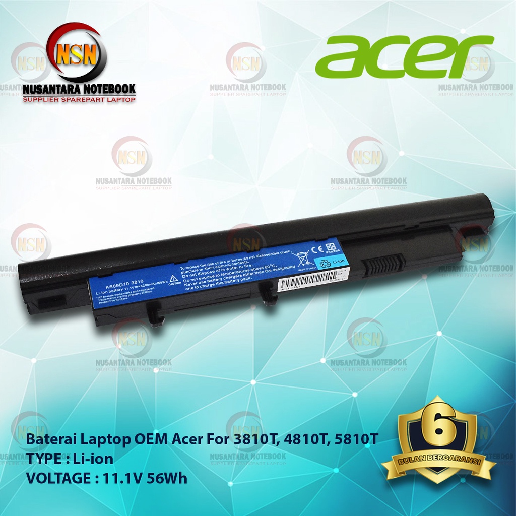 Baterai Laptop OEM Acer For 3810T, 4810T, 5810T 11.1V 56Wh