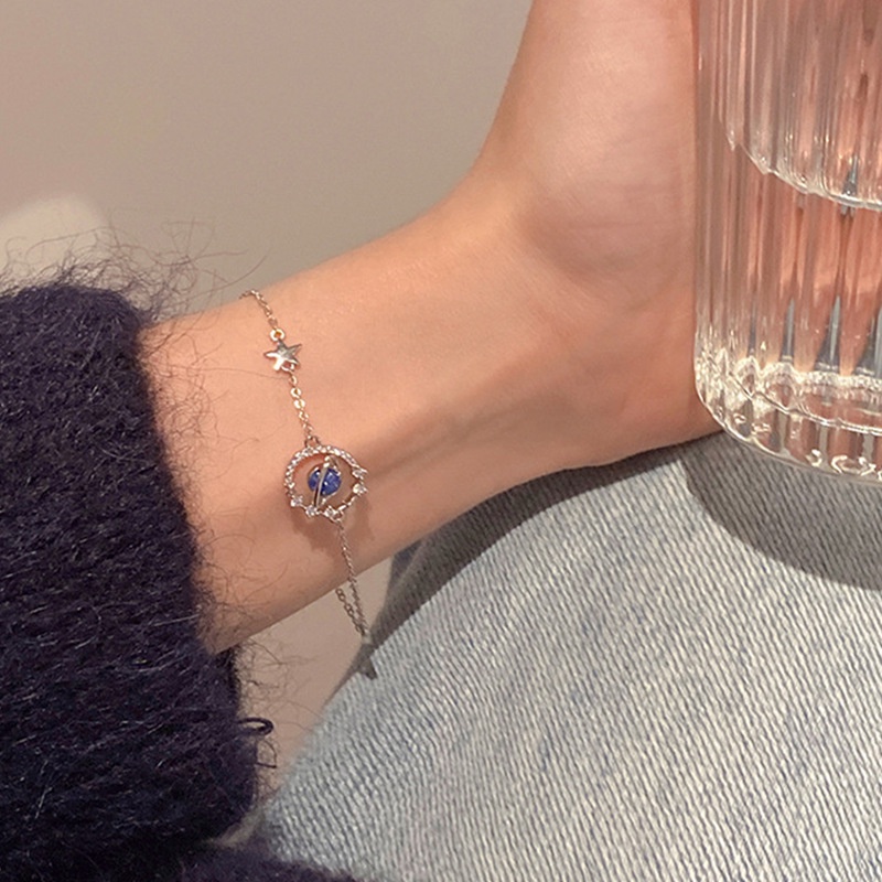 2022 Gelang Tangan Wanita Desain Planet Biru Simple Mewah Gaya Korea