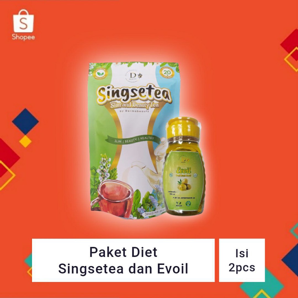 SINGSETEA DAN EVOIL CHIAMIC SLIM AND BEAUTY TEA ORI PAKET LENGKAP DIET DAN DETOKS PELANGSING HERBAL