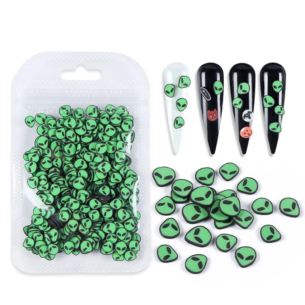 AUGUSTINA Agustin 3D Dekorasi Nail Art Wanita Bergaya Clay Flakes Alien Avatar Hijau Alien Irisan Manikur Aksesoris