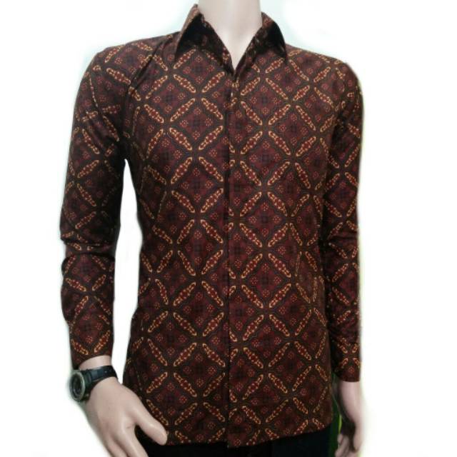 Risna Batik HRB026 kenongo kemeja hem pendek padi pekalongan M L XL MURAH KEREN bati pria wajik biru