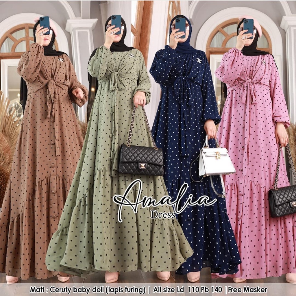 Amalia Dress Bahan Ceruti Babydoll / GAMIS LEBARAN / BAJU DEWASA MURAH TERBARU 2021