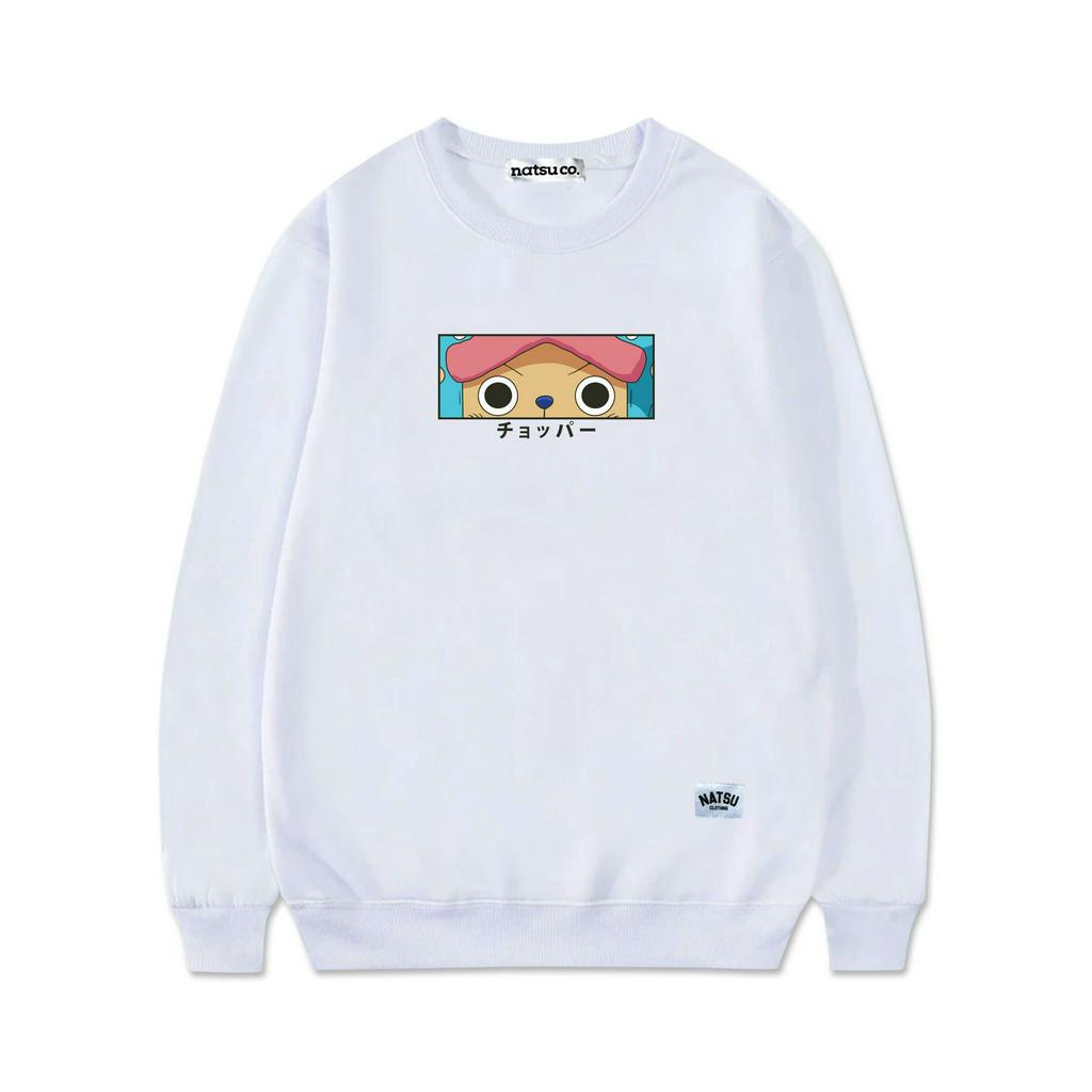 natsu.co Sweater Crewneck Pria Wanita Anime One Piece All Caracter TonyTony Chopper WhitePutih