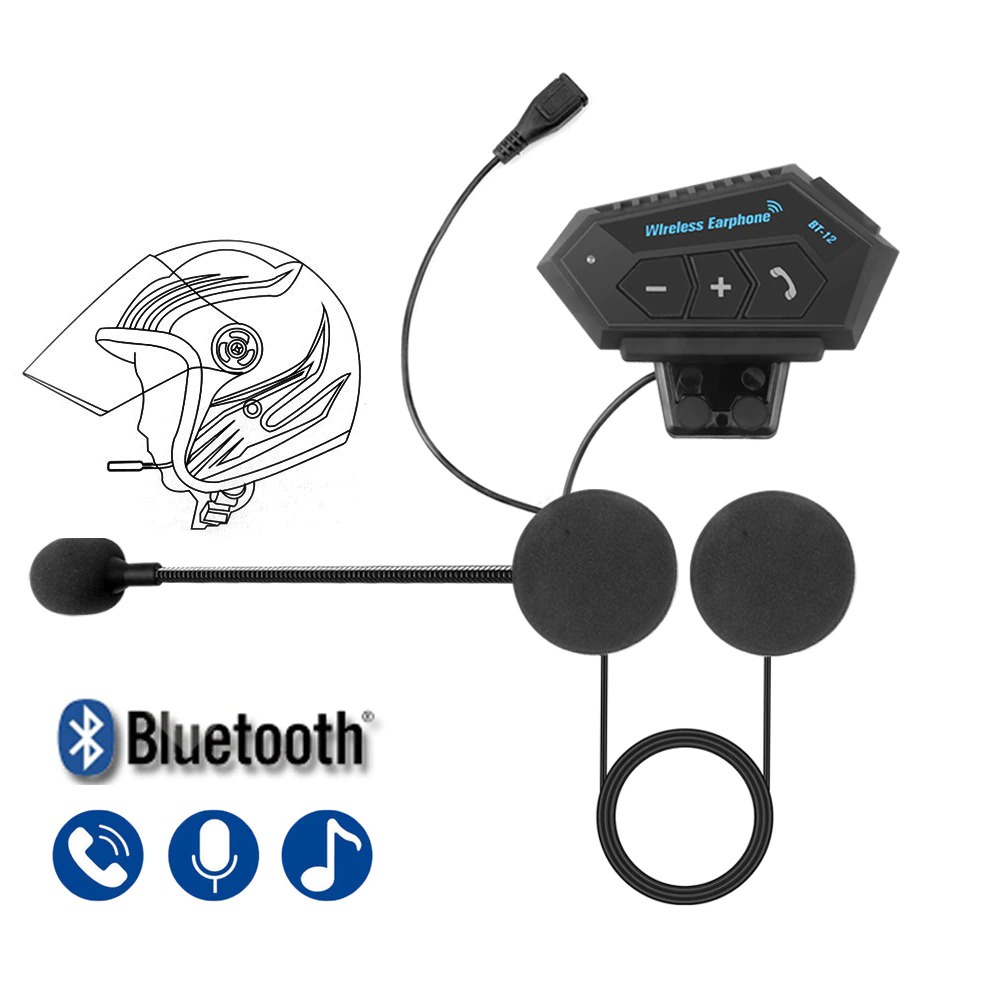 Intercom Headset Bluetooth Helm Motorcycle Wireless Anti Interference - BT-12 - Black