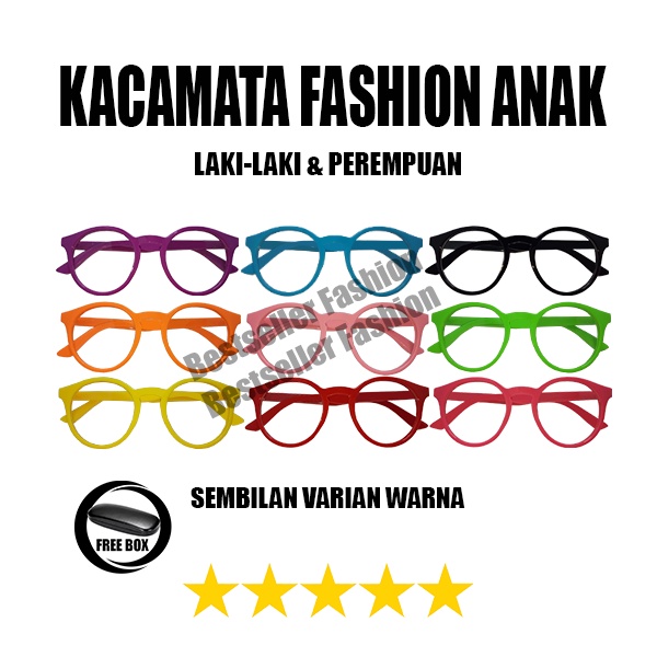 Kacamata Fashion Anak Laki-Laki dan Perempuan Bingkai Oval Lensa Transparan Kacamata Gaya Kids Eyeglasses FREECASE